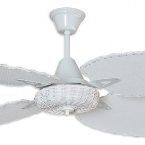 Ventilador BARI blanco palas y canasta tejida de rattan. Tono blanco