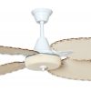 Ventilador BARI blanco palas y tapa forrada de rattan. Tono natural