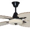 Ventilador BARI negro palas y tapa forrada de rattan. Tono natural