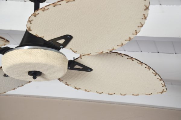 Ventilador BARI negro palas y tapa forrada de rattan. Tono natural - Imagen 2