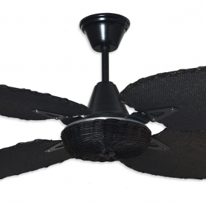 Ventilador BARI negro palas y canasta tejida de rattan. Tono negro