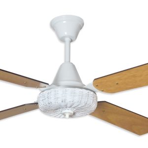 Ventilador GÉNOVA LUJO blanco palas de melamina. Tono roble