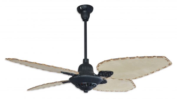 Ventilador SIENA Fundición negro con palas de rattan. Tono natural