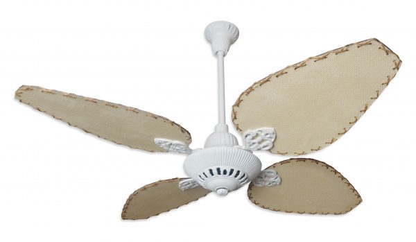 Ventilador SIENA Fundición blanco con palas de rattan. Tono natural