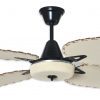 Ventilador SIENA negro palas y tapa forrada de rattan. Tono natural