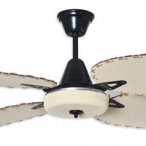 Ventilador SIENA negro palas y tapa forrada de rattan. Tono natural