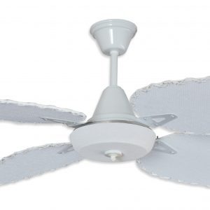 Ventilador SIENA blanco palas y tapa forrada de rattan. Tono blanco