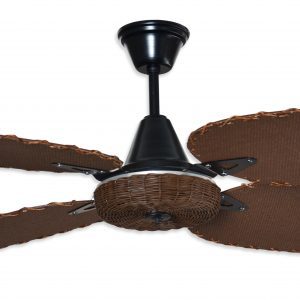 Ventilador SIENA negro palas y canasta tejida de rattan. Tono nogal