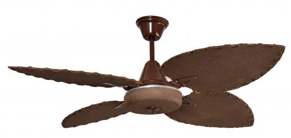 Ventilador BARI marrón palas y tapa forrada de rattan. Tono nogal