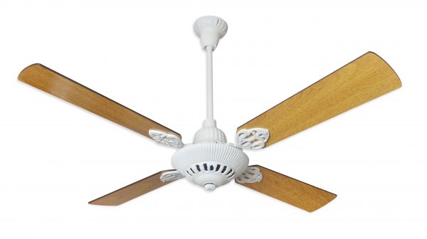 Ventilador GÉNOVA Fundición blanco palas de madera. Tono roble