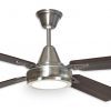 Ventilador GÉNOVA platil palas de melamina y plafón led. Tono nogal