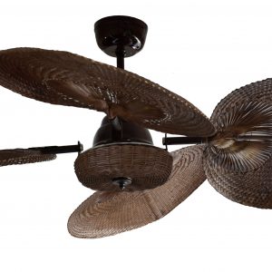 Ventilador VERONA marrón palas y canasta tejida de rattan. Tono Nogal