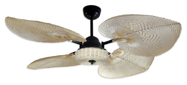 Ventilador VERONA negro palas y canasta tejida de rattan. Tono Natural