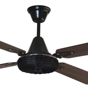 Ventilador GÉNOVA LUJO negro palas de melamina. Tono nogal