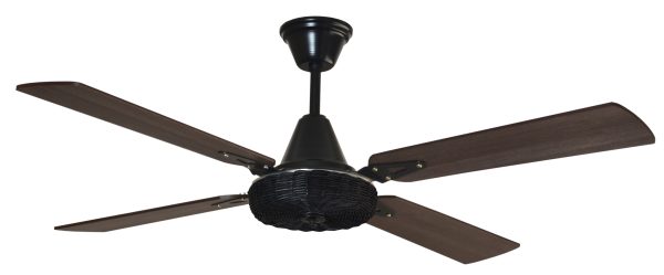 Ventilador GÉNOVA LUJO negro palas de melamina. Tono nogal