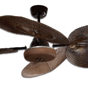 Ventilador VERONA negro con tapa forrada. Tono Nogal