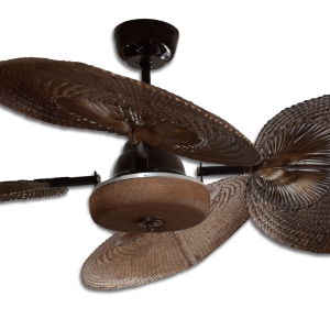 Ventilador VERONA negro con tapa forrada. Tono Nogal