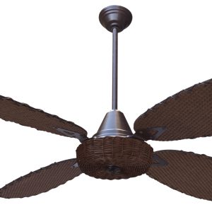 Ventilador BOLONIA. Palas y canasta tejida de rattan. Tono nogal