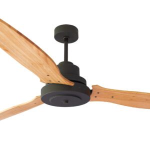 Ventilador MODENA cuerpo negro. Palas de madera maciza "Paraíso" laqueada en natural.